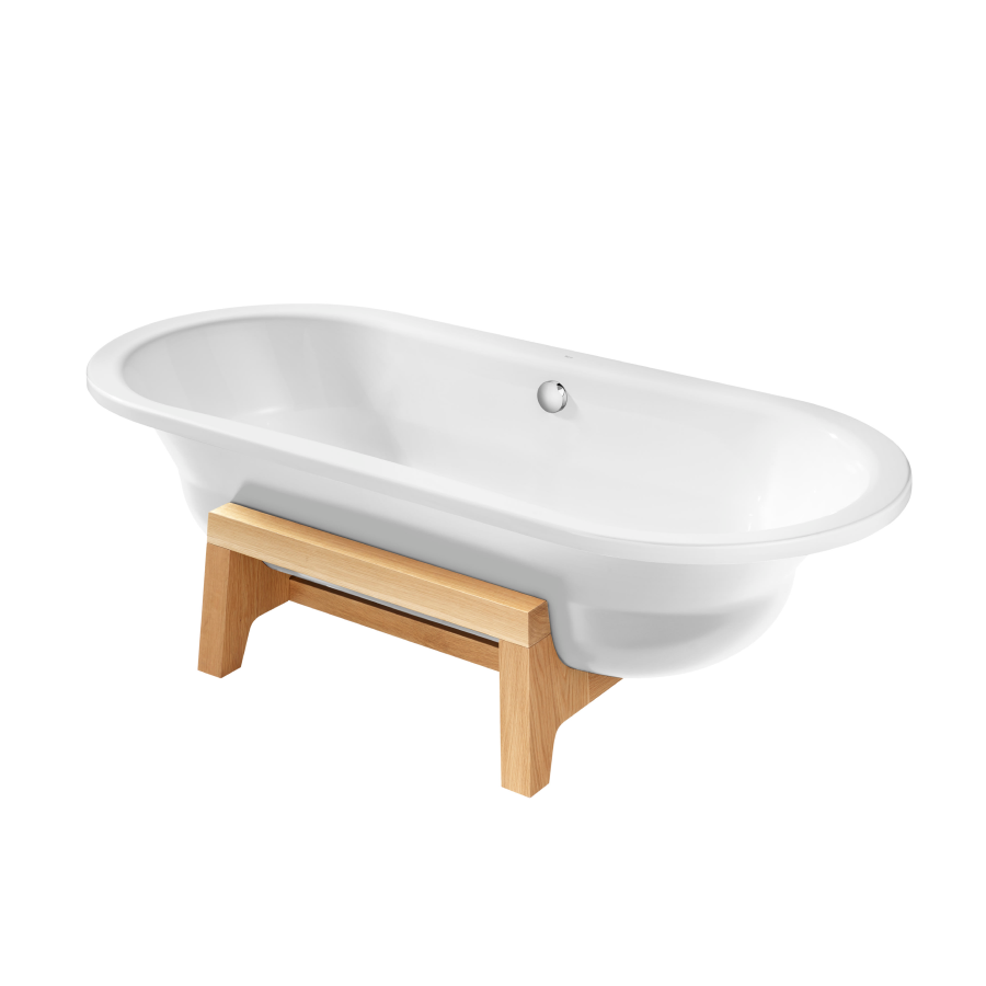 Roca Art Plus Steel Freestanding Bath With Oak Platform Bathroom