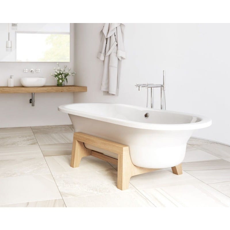 Roca Art Plus Steel Freestanding Bath With Oak Platform Bathroom