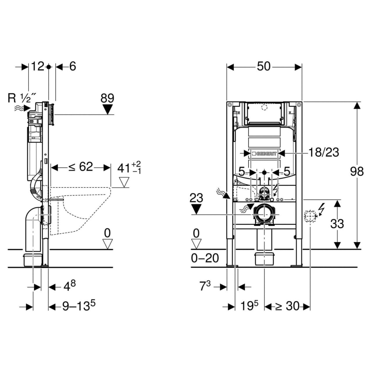 111.911.00.3 Geberit Duofix Wall Hung Toilet Frame With 12cm Sigma