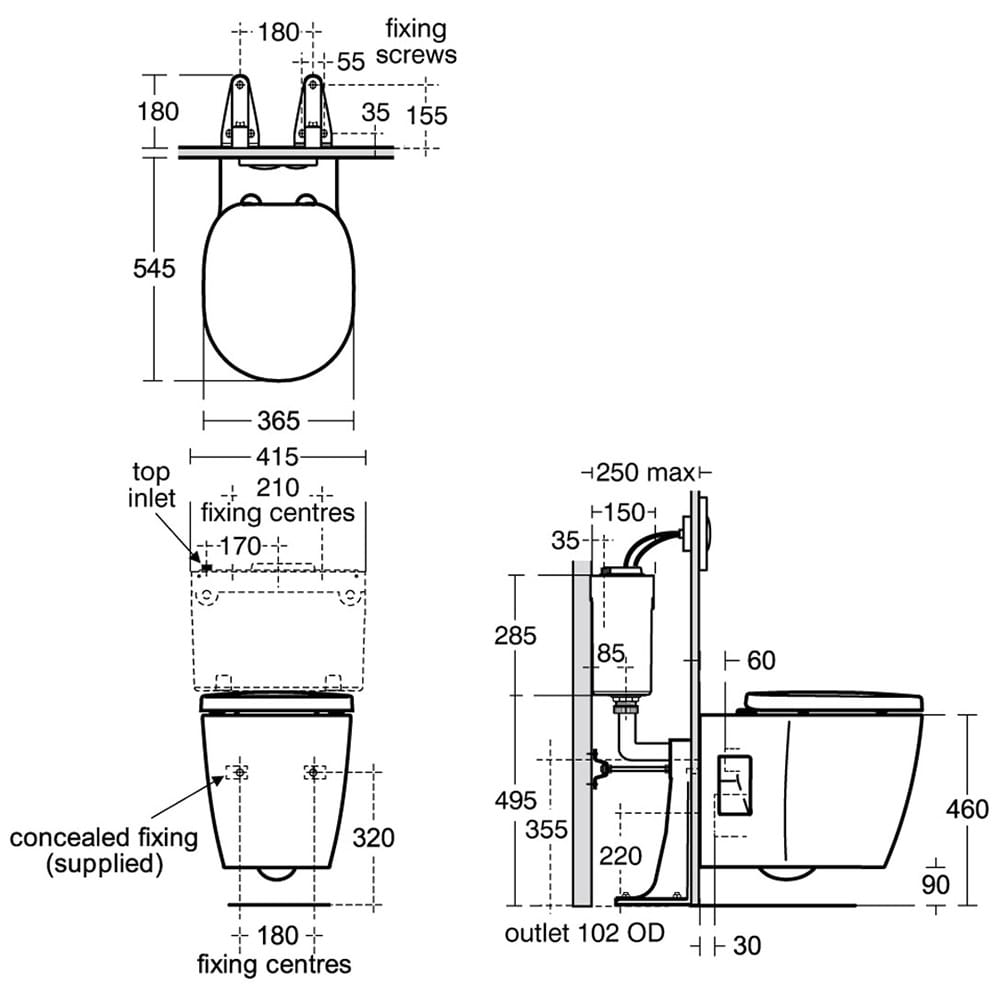 Ideal Standard Concept Freedom Wall Hung Raised Height Toilet