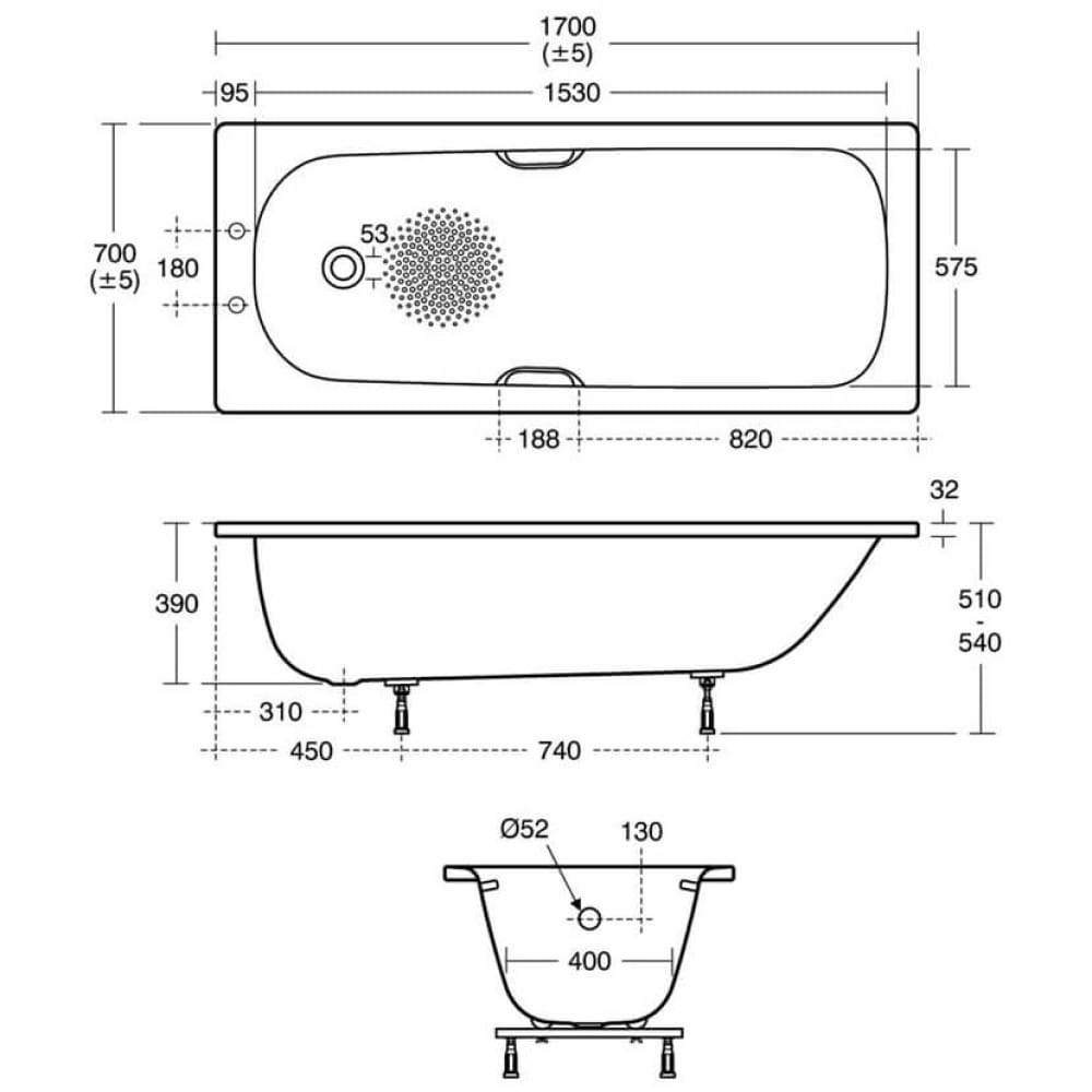 Ideal Standard Simplicity Steel Bath 130L Bathroom