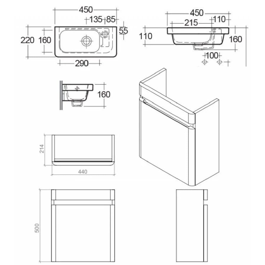 RAK Resort Cloakroom Wall Hung Vanity Unit Bathroom