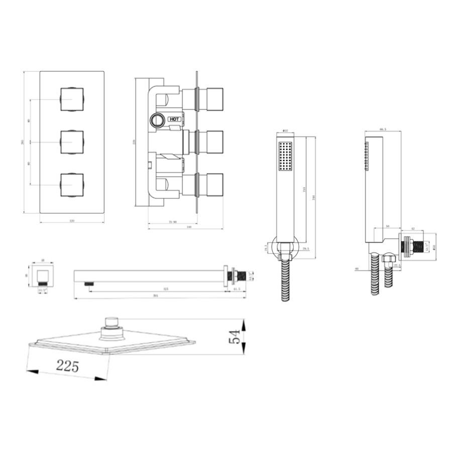 TIS0194 Tailored Bathrooms Square Concealed Thermostatic Shower Kit