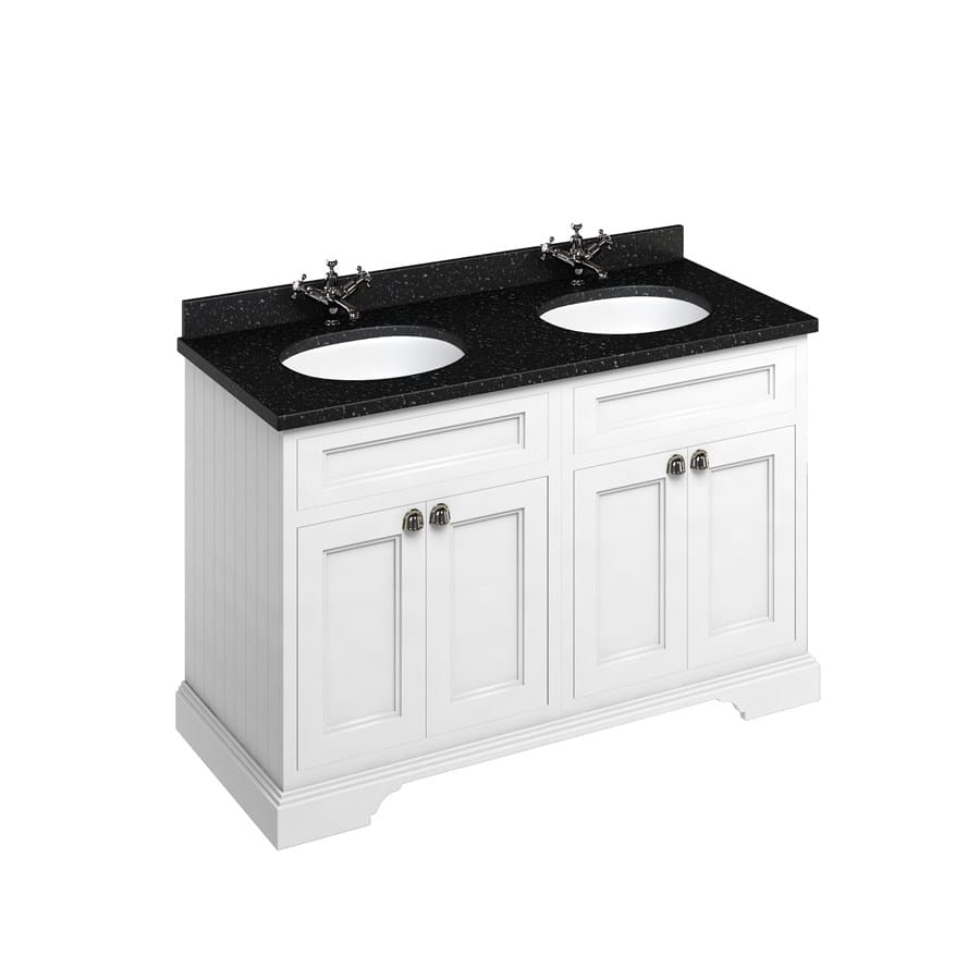 Burlington 1300mm Freestanding Vanity Unit With Minerva Worktop And Double Basin Bathroom Planet Double vanity with towers double vanity in traditional style. burlington 1300mm freestanding vanity unit with minerva worktop and double basin