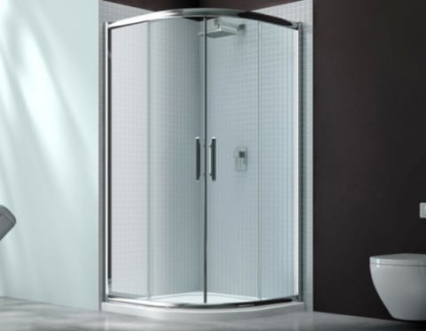 A chrome quadrant shower enclosure with sliding doors