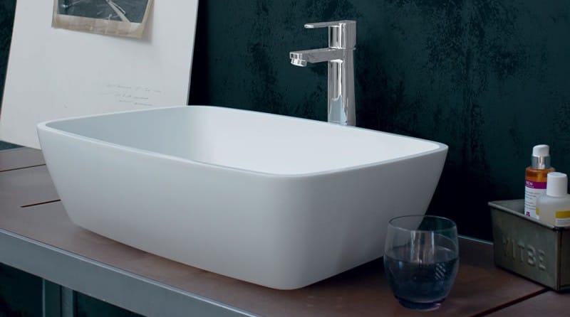 A Clearwater Vicenza countertop basin and a tall monobloc tap