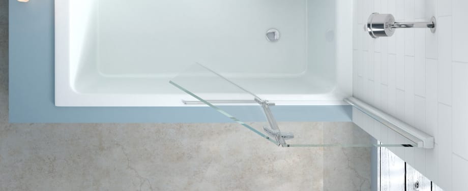A top down view of a Merlyn hinged bath screen.
