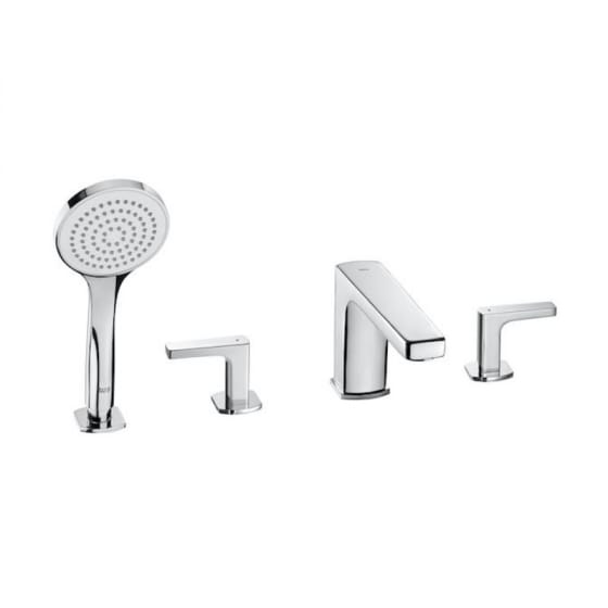 Image of Roca Escuadra 4 Hole Deck Mounted Bath Shower Mixer Tap Set