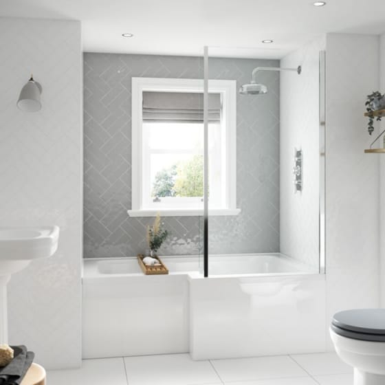 Image of BC Designs Solidblue L-Shape Shower Bath