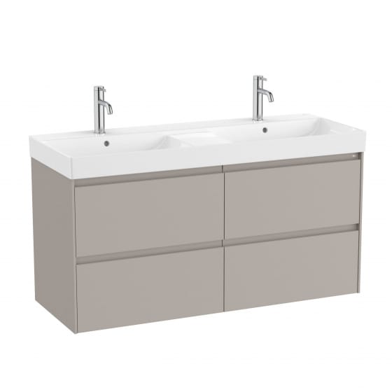 Image of Roca Ona: Unik Wall-Hung Bathroom Vanity Unit with 4 Drawers and 2 Basins (1200mm)