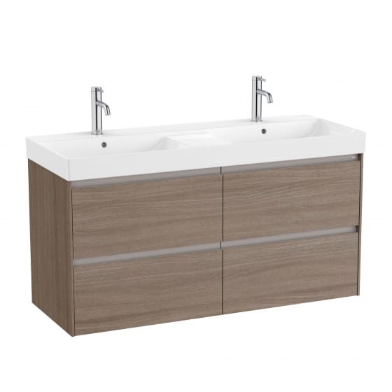 Image of Roca Ona: Unik Wall-Hung Bathroom Vanity Unit with 4 Drawers and 2 Basins (1200mm)