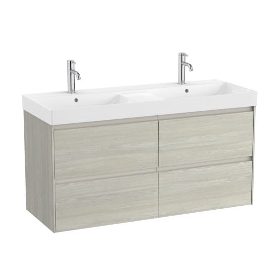 Image of Roca Ona: Unik Wall-Hung Bathroom Vanity Unit with 4 Drawers and 2 Basins (1200mm)