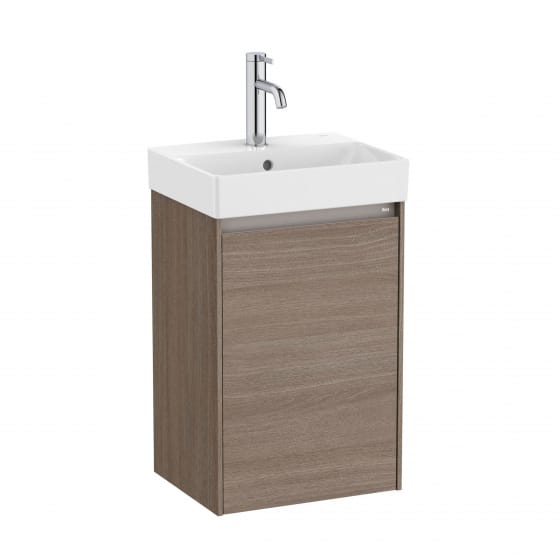 Image of Roca Ona: Unik Wall-Hung Compact Bathroom Vanity Unit with 1 Door and Basin (400mm)