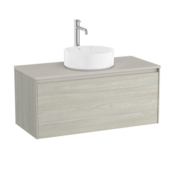 Image of Roca Ona: Compact Wall-Hung Vanity Unit For Countertop Basin, 1 Drawer (994mm)