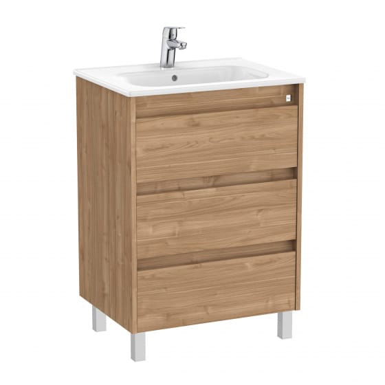 Image of Roca Tenet: Unik Floor Standing Vanity Unit with Three Drawers and Basin (600mm)