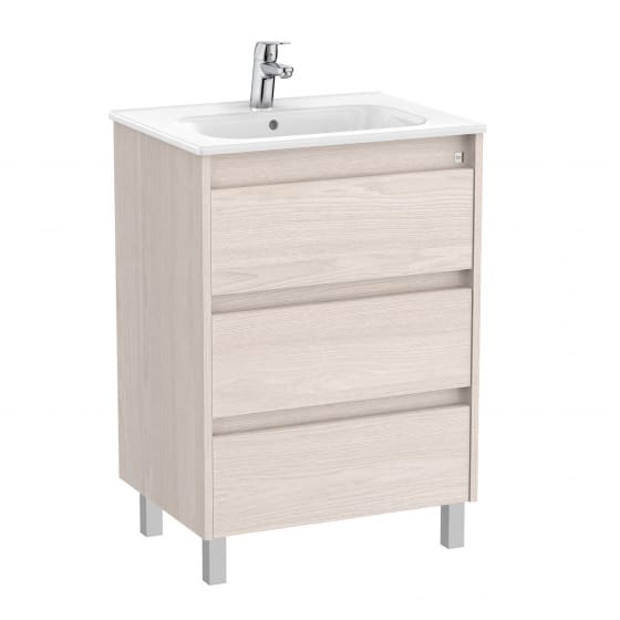 Image of Roca Tenet: Unik Floor Standing Vanity Unit with Three Drawers and Basin (600mm)