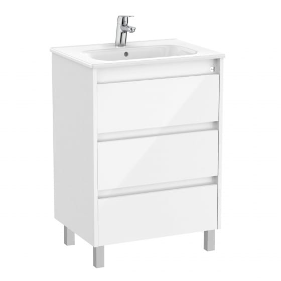 Image of Roca Tenet: Unik Floor Standing Vanity Unit with Three Drawers and Basin (600mm)
