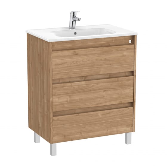 Image of Roca Tenet: Unik Floor Standing Vanity Unit with Three Drawers and Basin (700mm)