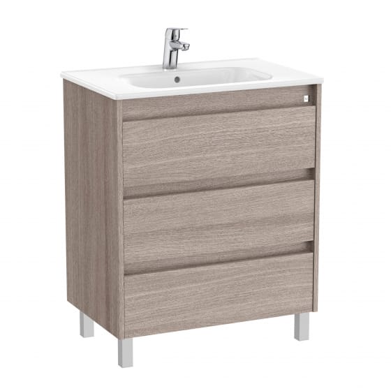 Image of Roca Tenet: Unik Floor Standing Vanity Unit with Three Drawers and Basin (700mm)