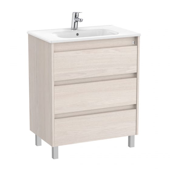 Image of Roca Tenet: Unik Floor Standing Vanity Unit with Three Drawers and Basin (700mm)