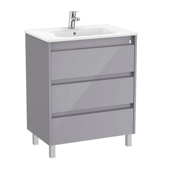 Image of Roca Tenet: Unik Floor Standing Vanity Unit with Three Drawers and Basin (700mm)