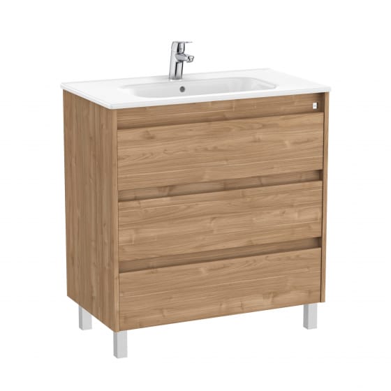 Image of Roca Tenet: Unik Floor Standing Vanity Unit with Three Drawers and Basin (800mm)