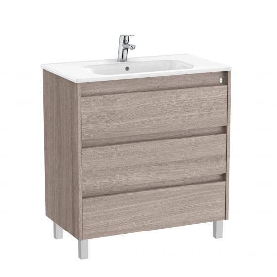 Image of Roca Tenet: Unik Floor Standing Vanity Unit with Three Drawers and Basin (800mm)