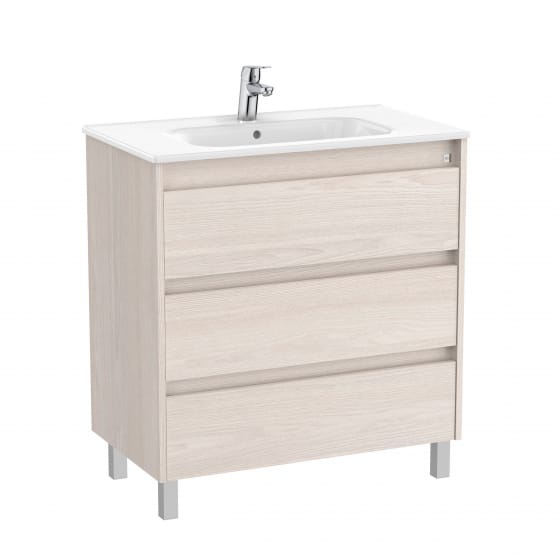 Image of Roca Tenet: Unik Floor Standing Vanity Unit with Three Drawers and Basin (800mm)