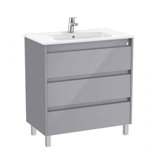 Image of Roca Tenet: Unik Floor Standing Vanity Unit with Three Drawers and Basin (800mm)