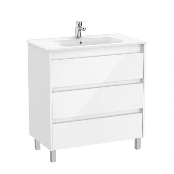 Image of Roca Tenet: Unik Floor Standing Vanity Unit with Three Drawers and Basin (800mm)