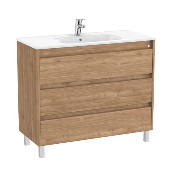 Image of Roca Tenet: Unik Floor Standing Vanity Unit with Three Drawers and Basin (1000mm)