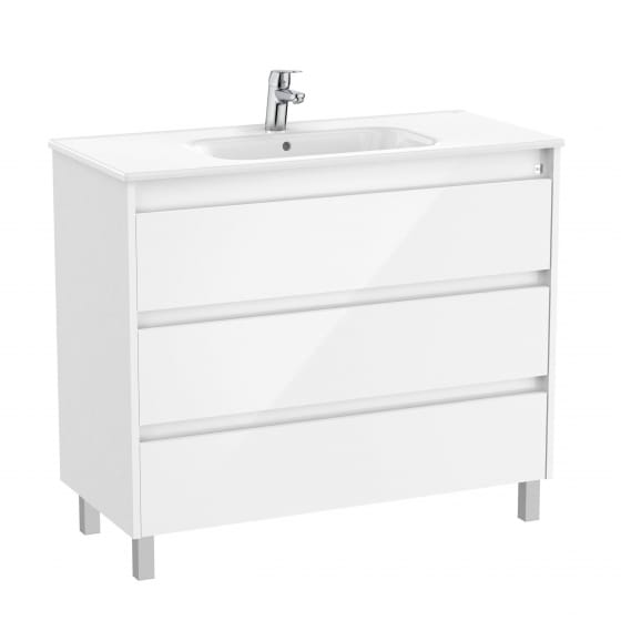Image of Roca Tenet: Unik Floor Standing Vanity Unit with Three Drawers and Basin (1000mm)