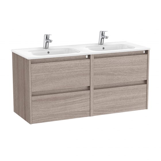 Image of Roca Tenet: Unik Wall-hung Double Vanity Unit with Four Drawers and Two Basins (1200mm)