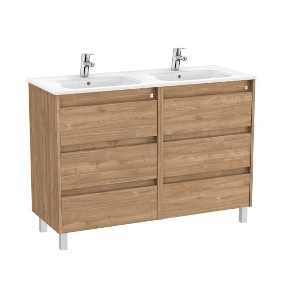 Image of Roca Tenet: Unik Floor-standing Double Vanity Unit with Six Drawers and Two Basins (1200mm)
