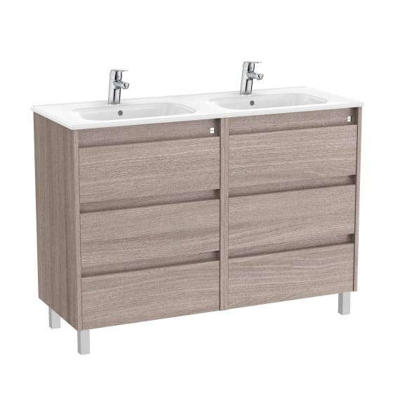 Image of Roca Tenet: Unik Floor-standing Double Vanity Unit with Six Drawers and Two Basins (1200mm)