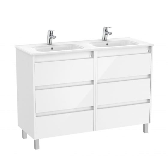 Image of Roca Tenet: Unik Floor-standing Double Vanity Unit with Six Drawers and Two Basins (1200mm)