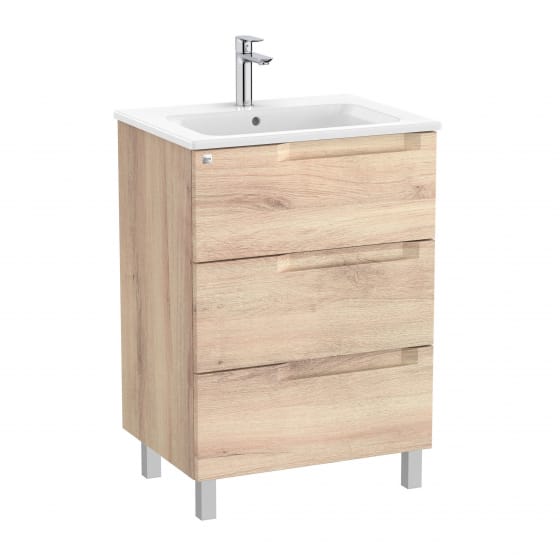 Image of Roca Aleyda: Unik Floor-standing Vanity Unit with Three Drawers and Basin (600mm)
