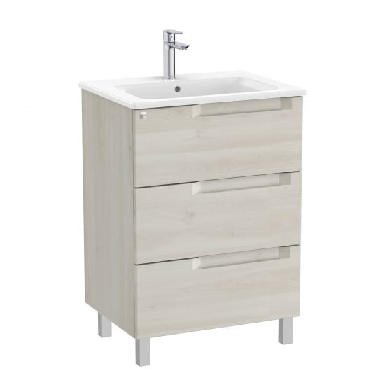 Image of Roca Aleyda: Unik Floor-standing Vanity Unit with Three Drawers and Basin (600mm)