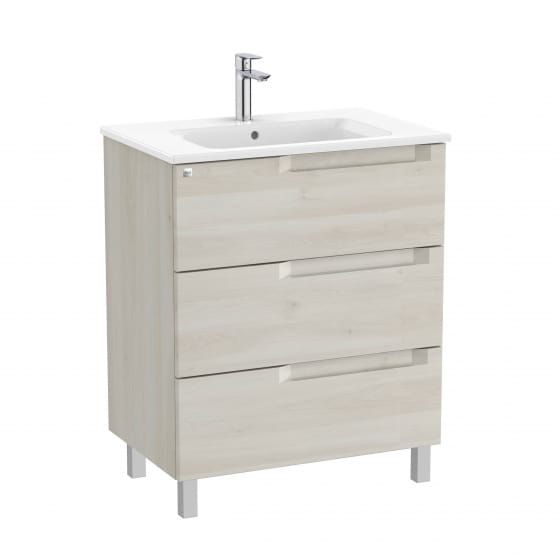 Image of Roca Aleyda: Unik Floor-standing Vanity Unit with Three Drawers and Basin (700mm)