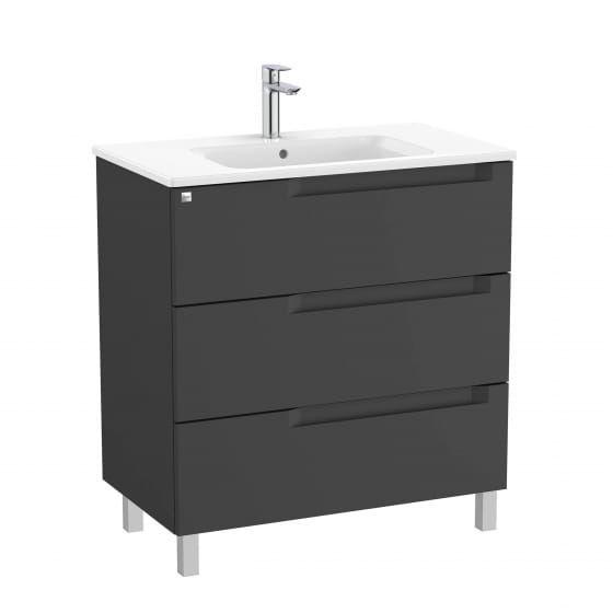 Image of Roca Aleyda: Unik Floor-standing Vanity Unit with Three Drawers and Centred Basin (800mm)