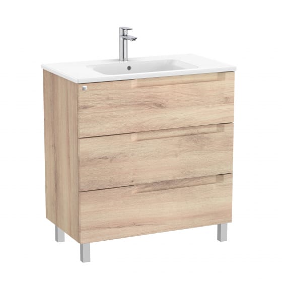 Image of Roca Aleyda: Unik Floor-standing Vanity Unit with Three Drawers and Centred Basin (800mm)