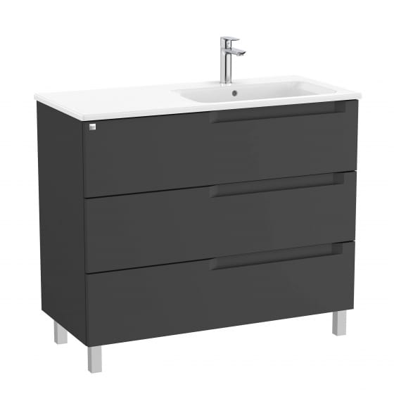 Image of Roca Aleyda: Unik Floor-standing Vanity Unit with Three Drawers and RH Basin (1000mm)