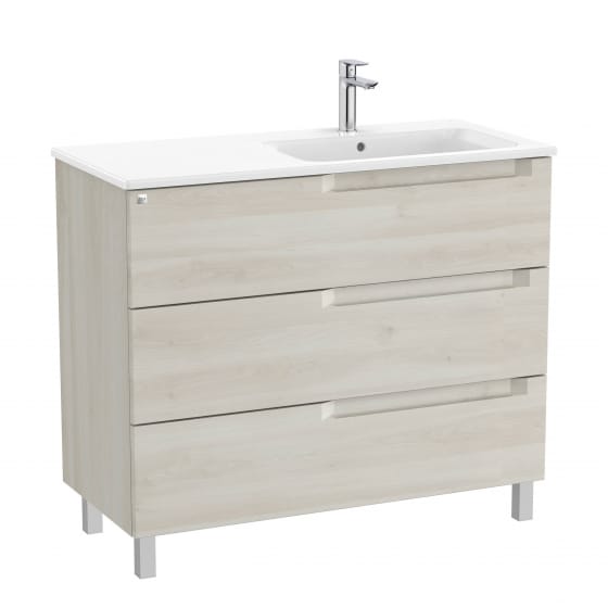 Image of Roca Aleyda: Unik Floor-standing Vanity Unit with Three Drawers and RH Basin (1000mm)