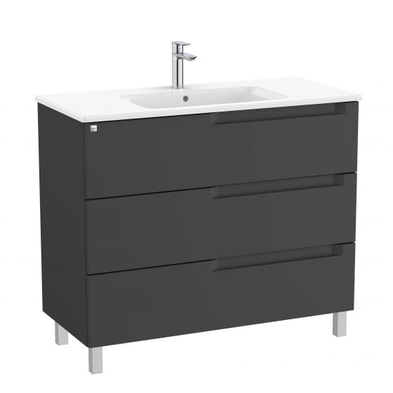 Image of Roca Aleyda: Unik Floor-standing Vanity Unit with Three Drawers and Centred Basin (1000mm)