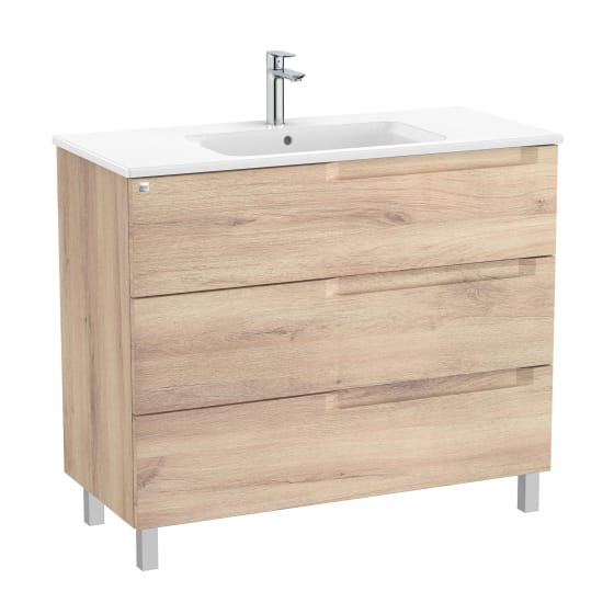 Image of Roca Aleyda: Unik Floor-standing Vanity Unit with Three Drawers and Centred Basin (1000mm)