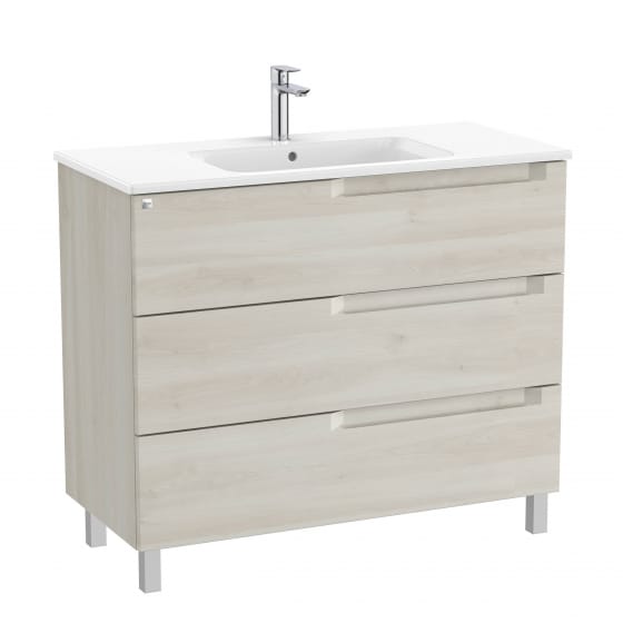 Image of Roca Aleyda: Unik Floor-standing Vanity Unit with Three Drawers and Centred Basin (1000mm)