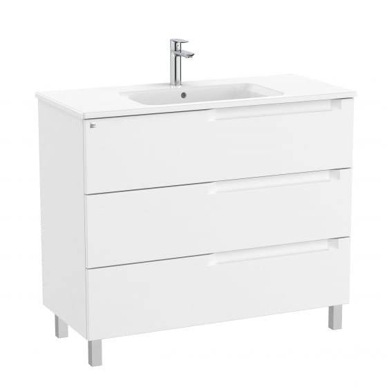 Image of Roca Aleyda: Unik Floor-standing Vanity Unit with Three Drawers and Centred Basin (1000mm)