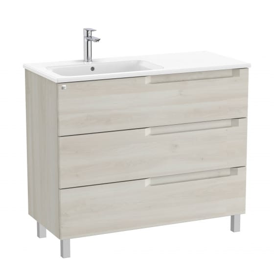 Image of Roca Aleyda: Unik Floor-standing Vanity Unit with Three Drawers and LH Basin (1000mm)