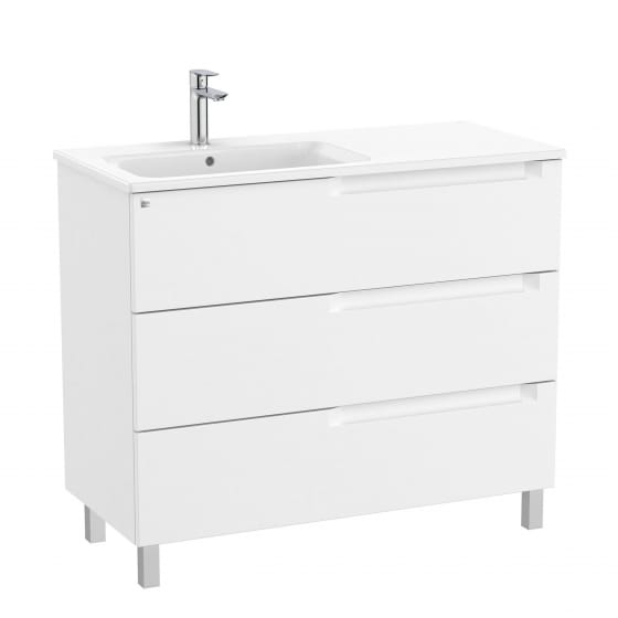 Image of Roca Aleyda: Unik Floor-standing Vanity Unit with Three Drawers and LH Basin (1000mm)