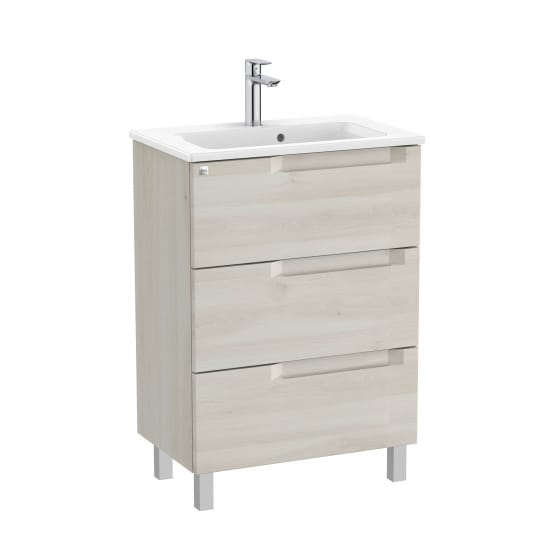 Image of Roca Aleyda: Unik Compact Floor-standing Vanity Unit with Three Drawers and Basin (600mm)